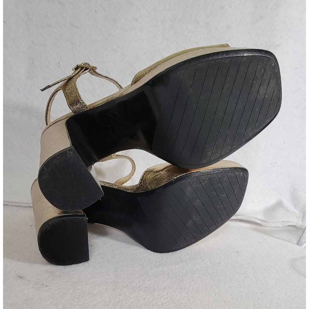 Zara Womens Gold Metallic Platforms Sandals Ultra High Block Heels Size 39 - Picture 3 of 16